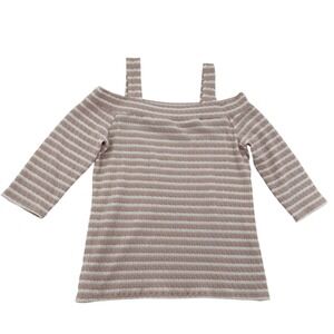 Kut From The Kloth Cold Shoulder Women Sz L Peach/White Casual Top Striped Soft